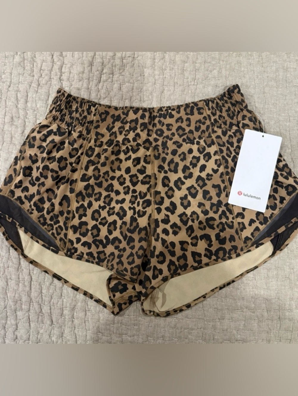lululemon athletica Leopard Print Athletic Shorts in Tan and Black